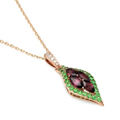 Rhodolite Garnet, Tsavorite and Diamond Accent Pendant in 14k Rose Gold 