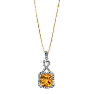 Citrine and Diamond Accent Pendant in 14K Yellow Gold