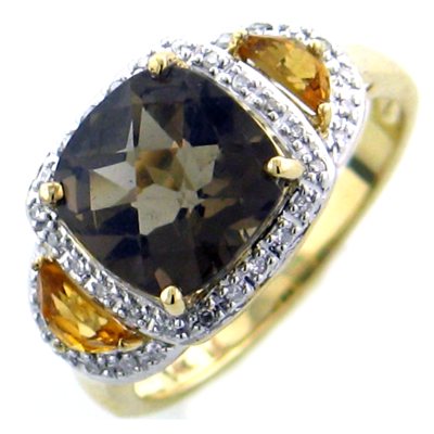 Citrine, Smokey Quartz and Diamond Accent Ring in 14K Yellow Gold