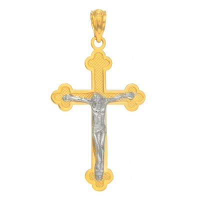 Two-Tone Crucifix Pendant in 14K Gold