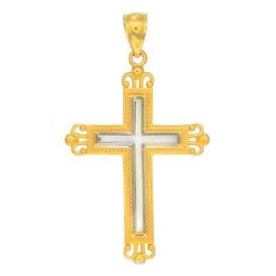 Two-Tone Cross Pendant in 14K Gold