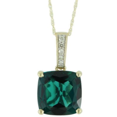 2.0 CT. T.W. Lab-Created Emerald Pendant Necklace With Diamond Accents in 14kt Yellow Gold