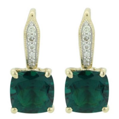 2.13 ct. t.w. Lab-Created Emerald Earrings with Diamond Accents in 14kt Yellow Gold