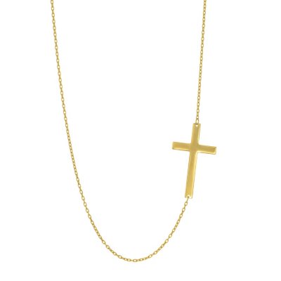 Sideways Cross Necklace In 14K Yellow Gold