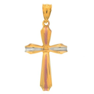 Tri Color Cross Pendant In 14K Gold