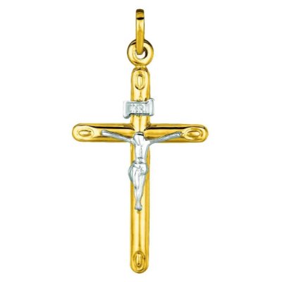 Two-Tone Crucifix Pendant in 14K Gold