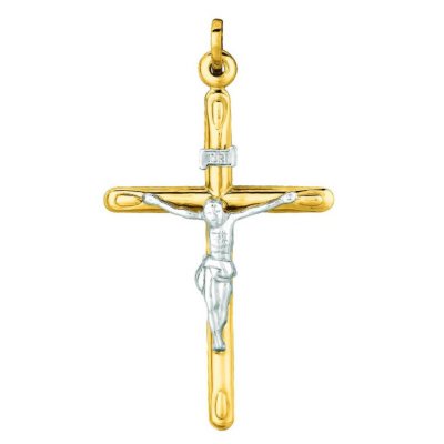 Two-Tone Crucifix Pendant in 14K Gold