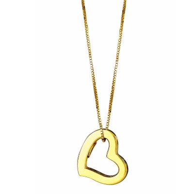 14K Yellow Gold Hollow Heart Pendant on a 18" Box Chain
