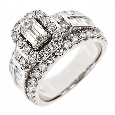 ... 95 CT. TW. Emerald-cut Diamond Bridal Ring in 14K White Gold (I, SI2
