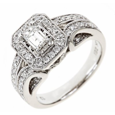 1.20 CT. T.W. Emerald & Round Diamond Ring in 14K White Gold (I, I1)