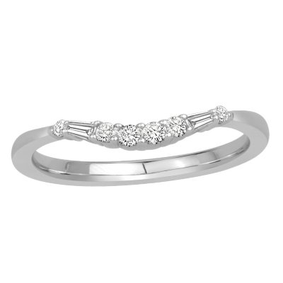 0.15 ct. t.w. 14K White Gold Contour Band with Round and Baguette Diamonds (H-I, I1)