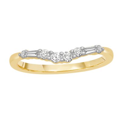 0.25 ct. t.w. 14K Yellow Gold Contour Band with Round and Baguette Diamonds (H-I, I1)