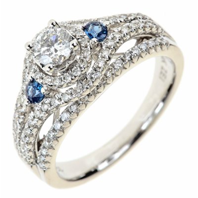 0.95 CT. T.W. Round Diamond and Sapphire Ring in 14K White Gold (I, I1)