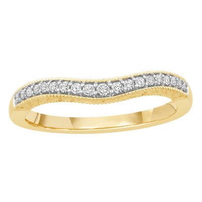 0.15 ct. t.w. 14K Yellow Gold Contour Band with Round Brilliant Diamonds with a Milgrain Finish (H-I, I1)