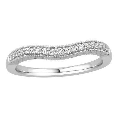 0.15 ct. t.w. 14K White Gold Contour Band with Round Brilliant Diamonds with a Milgrain Finish (H-I, I1)
