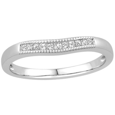 0.15 ct. t.w. 14K White Gold Contour Band with Princess Cut Diamonds with a Milgrain Finish (H-I, I1)