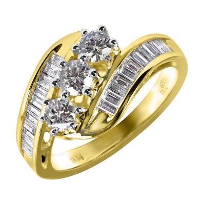 1.0 ct. t.w. Round and Baguette Diamond Ring in 14K Yellow Gold