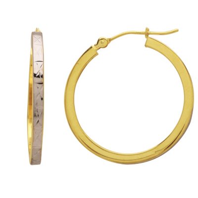 2 x 2 x 25mm Square Tube Hoop Earrings in 14K Two-Tone Gold