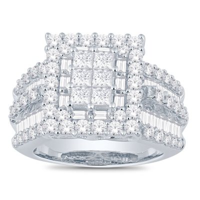Shop 3.0 CT. T.W. Princess, Round and Baguette Diamond Ring in 14K ...
