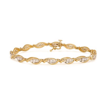 1.00 CT. T.W. Marquise-Shaped 3-Stone Design Diamond Tennis Bracelet in 14K Yellow Gold (I, I1)