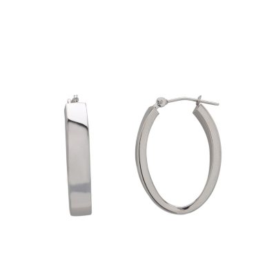 Oval-Shaped Hoop Earrings in 14K White Gold