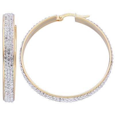 Love, Earth Genuine Swarovski Crystal Large Hoop Earring in Sterling Silver and 14K Yellow Gold