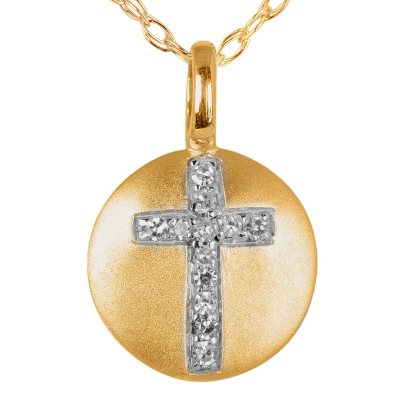 Diamond Cross Disc Pendant in 14K Yellow Gold
