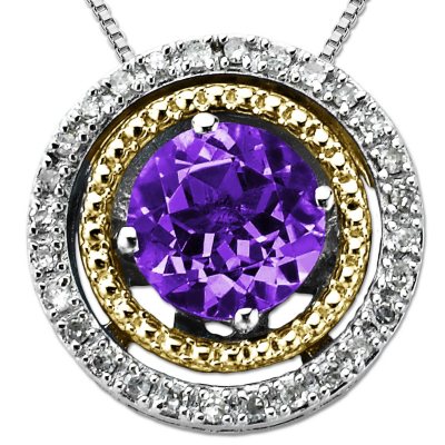 Amethyst and Diamond Pendant in Sterling Silver & 14K Yellow Gold