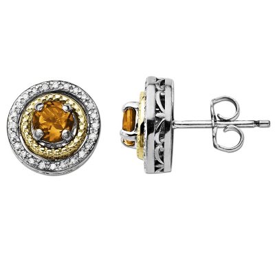 Citrine and Diamond Accent Birthstone Earrings in Sterling Silver and 14K Yellow Gold