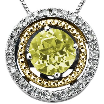 Peridot and Diamond Accent Birthstone Pendant in Sterling Silver and 14K Yellow Gold
