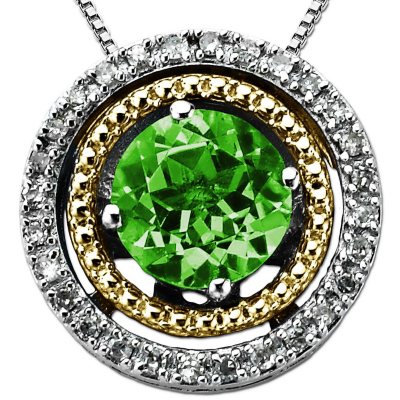 Created Emerald and Diamond Accent Birthstone Pendant in Sterling Silver and 14K Yellow Gold