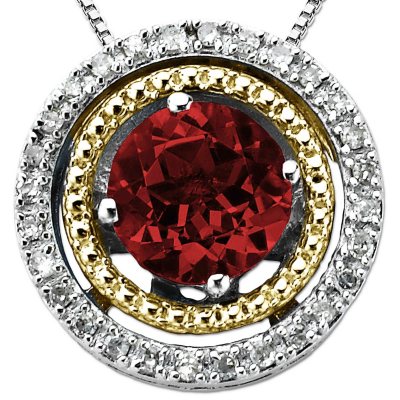 Garnet and Diamond Accent Birthstone Pendant in Sterling Silver and 14K Yellow Gold