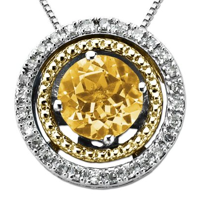 Citrine and Diamond Accent Birthstone Pendant in Sterling Silver and 14K Yellow Gold