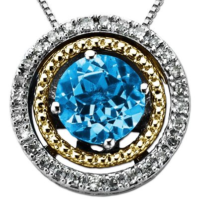 Licensed Blue Topaz and Diamond Accent Birthstone Pendant  in Sterling Silver and 14K Yellow Gold