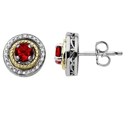 Created Ruby and Diamond Accent Birthstone Earrings in Sterling Silver and 14K Yellow Gold