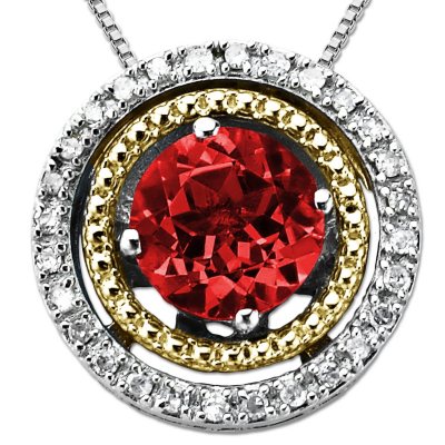 Created Ruby and Diamond Accent Birthstone Pendant in Sterling Silver and 14K Yellow Gold