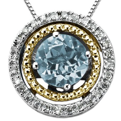 Aquamarine and Diamond Accent Birthstone Pendant in Sterling Silver and 14K Yellow Gold