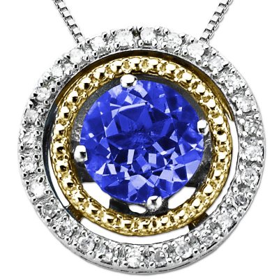 Created Sapphire and Diamond Accent Birthstone Pendant  in Sterling Silver and 14K Yellow Gold