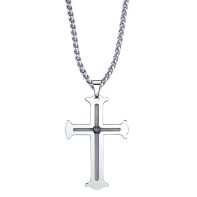 Stainless Steel 0.20 ct. t.w. Treated Black Diamond Cross