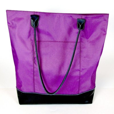 Wilsons Leather Carry All Leather Trimmed Foldable Nylon Tote - Purple