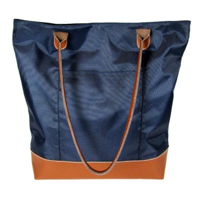 Wilsons Leather Carry All Leather Trimmed Foldable Nylon Tote - Midnight Blue