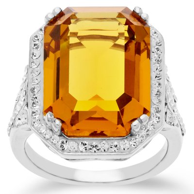 Swarovski Yellow Crystal Cocktail Ring in Sterling Silver