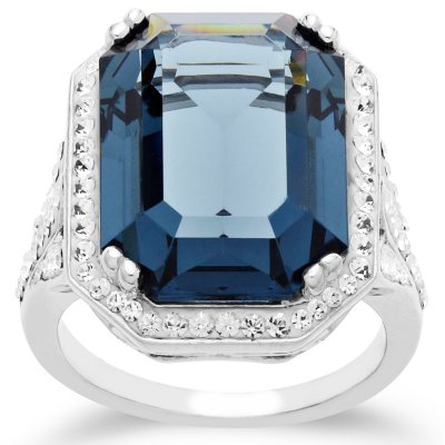 Swarovski Blue Crystal Cocktail Ring in Sterling Silver