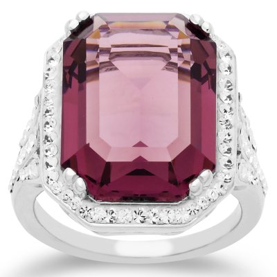 Swarovski Purple Crystal Cocktail Ring in Sterling Silver