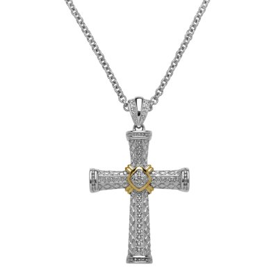 0.06 CT. T.W. Diamond Cross Pendant in Sterling Silver and 14K Yellow Gold (H-I, I1) 