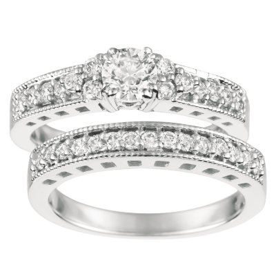 1.10 ct. t.w. Round-Cut Diamond Bridal Set 14K White Gold (I, I1) 