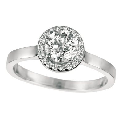 0.80 ct. t.w. Round-Cut Diamond Halo Ring 18K White Gold (I, VS2) 