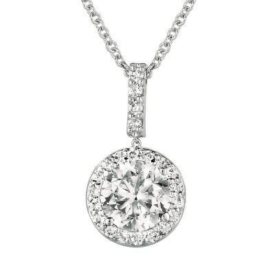 0.80 ct. t.w. Round-Cut Diamond Halo Pendant 18K White Gold (I, VS2) 