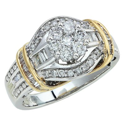 0.90 ct. t.w. Round and Baguette Diamond Ring in 14k Two-Tone Gold (I, I1) 