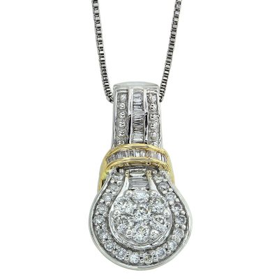 0.60 ct. t.w. Round and Baguette Diamond Pendant in 14k Two-Tone Gold (I, I1) 